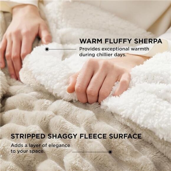 Bedsure Sherpa Throw Blanket for Couch - Super Soft, Cozy Fleece Thick Warm - Picture 3 of 7